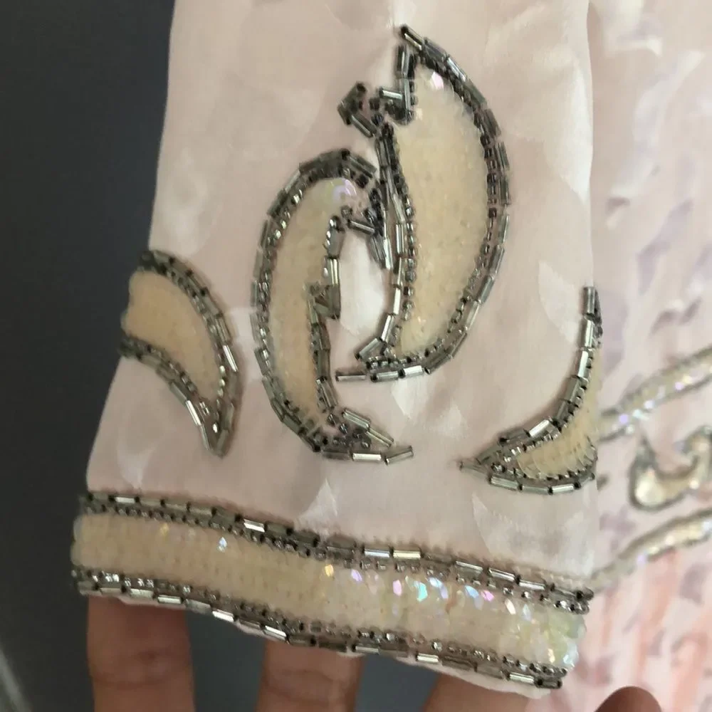 VINTAGE Deadstock Loehmann’s back room Pink silk beaded dress L - Picture 9 of 16